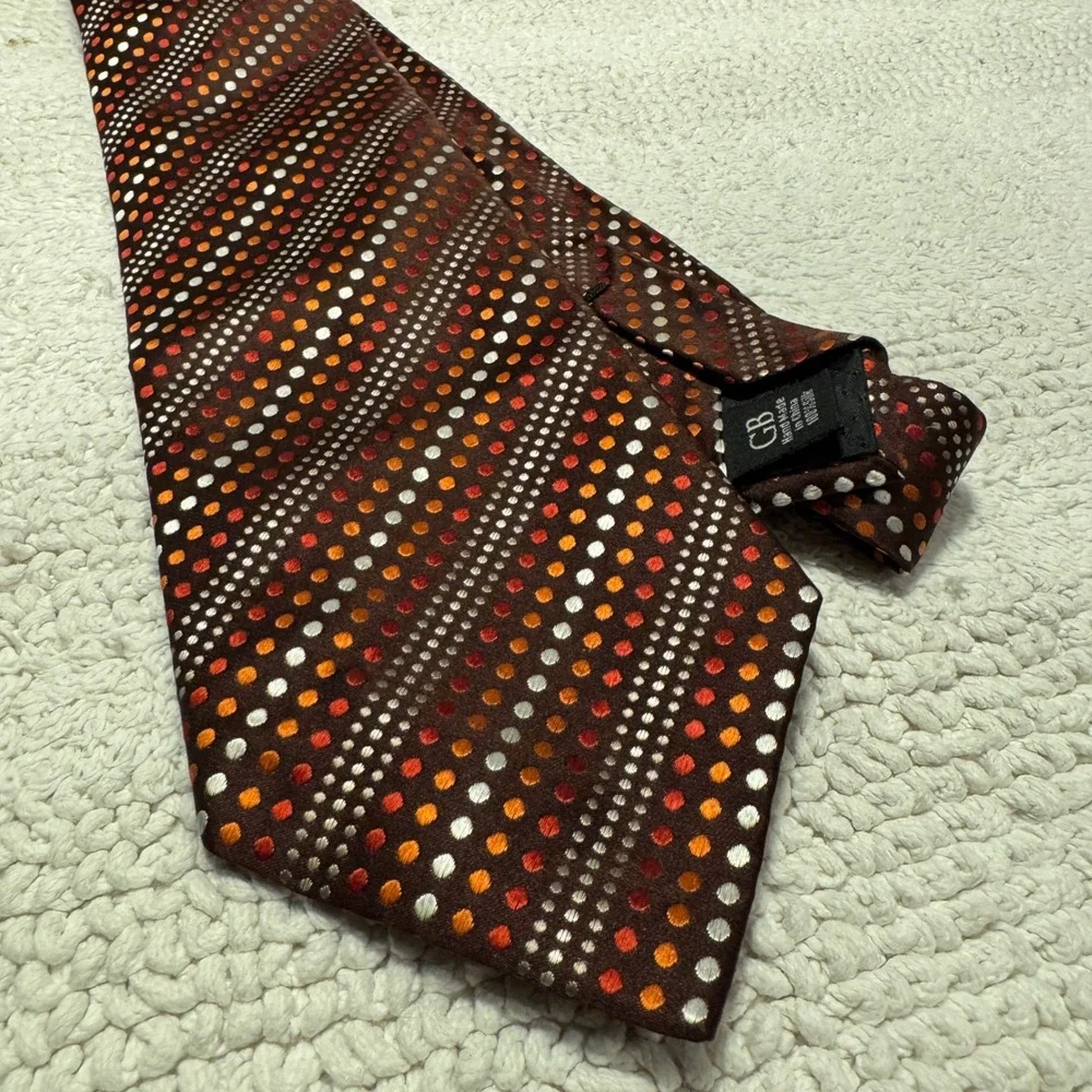 Geoffrey Beene Tie Red Orange Polka Dot Silk Business Formal Necktie Necktie